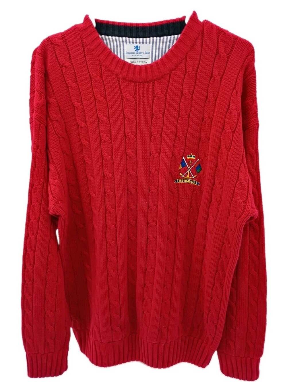 English Sports Shop Bermuda Sweater Mens Large Red Cable Kint Crewneck Pullover
